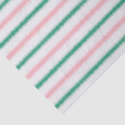 Matig getextureerde roze groene ikat strepen patte tissuepapier (Detail)