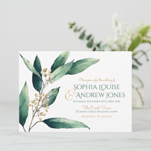 Matig geverfde botanische bruine bruiloft kaart (Staand voorkant)