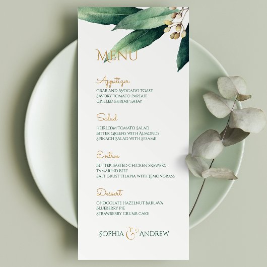 Matig geverfde botanische bruine bruiloft menu