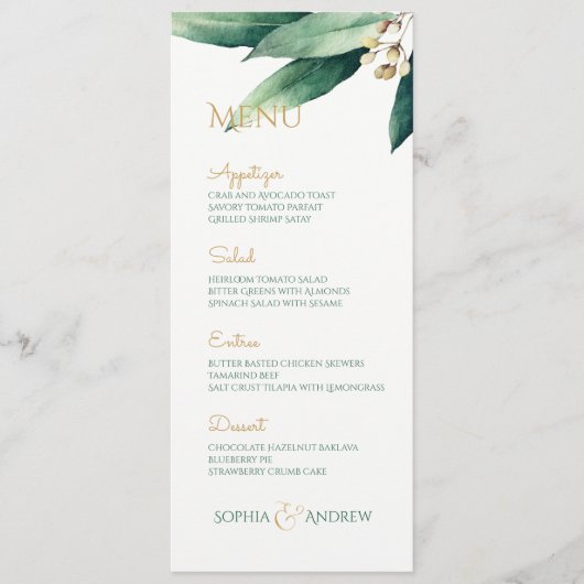Matig geverfde botanische bruine bruiloft menu (Voorkant)