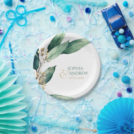 Matig geverfde botanische bruine bruiloft papieren bordje (Feest)