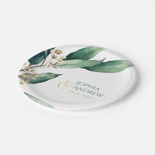 Matig geverfde botanische bruine bruiloft papieren bordje (Gekanteld)