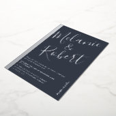 Matig gewaagd blauwe trouwfoto zilveren streep folie uitnodiging (Gedraaid)