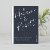 Matig gewaagd blauwe trouwfoto zilveren streep folie uitnodiging (Staand Voorkant)