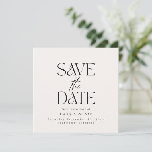 Matig gewaagd, trouwe trouwcrème zwarte elegant save the date (Staand voorkant)
