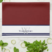 Matig gezinsmonogram Maroon Red Theedoek (Gevouwen)