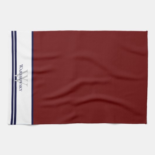 Matig gezinsmonogram Maroon Red Theedoek (Horizontaal)