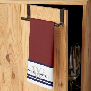 Matig gezinsmonogram Maroon Red Theedoek