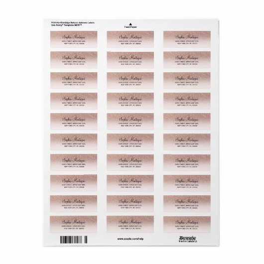 Matig girale roos goudglitter ombre label (Full Sheet)