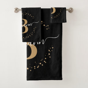 Matig Girly Black Gold Name Script Monogramed Bad Handdoek