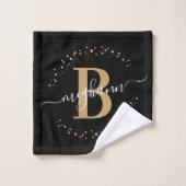 Matig Girly Black Gold Name Script Monogramed Bad Handdoek (Wasdoekje)