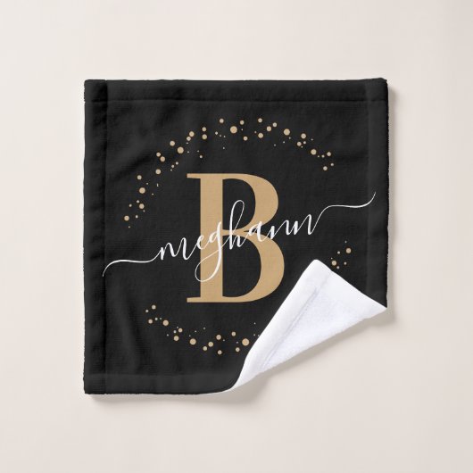 Matig Girly Black Gold Name Script Monogramed Bad Handdoek (Wasdoekje)