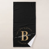 Matig Girly Black Gold Name Script Monogramed Badhanddoek (Badhanddoek)