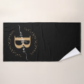 Matig Girly Black Gold Name Script Monogramed Badhanddoek (Badhanddoek)