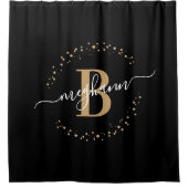 Matig Girly Black Gold Name Script Monogramed Douchegordijn (Voorkant)