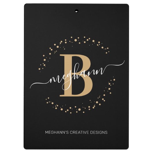 Matig Girly Black Gold Name Script Monogramed Klembord (Achterkant)