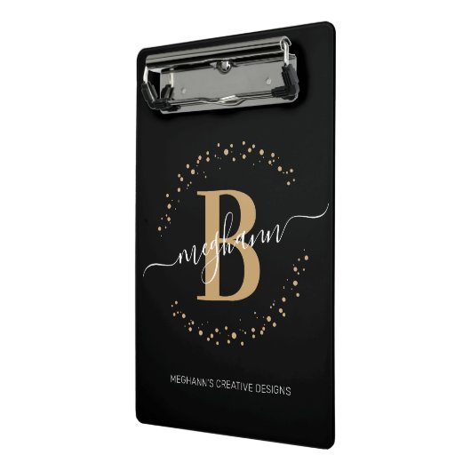 Matig Girly Black Gold Name Script Monogramed Mini Klembord (Angled2)
