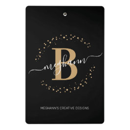 Matig Girly Black Gold Name Script Monogramed Mini Klembord