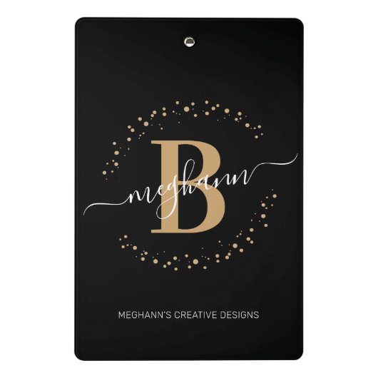 Matig Girly Black Gold Name Script Monogramed Mini Klembord (Achterkant)