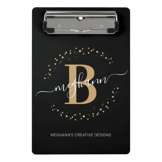 Matig Girly Black Gold Name Script Monogramed Mini Klembord (Voorkant)