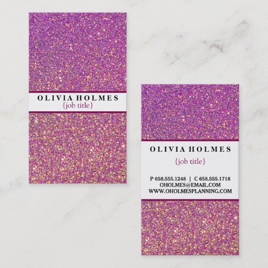 Matig Girly Faux PinkPurple Glitter Event Planner Visitekaartje (Voorkant / Achterkant)