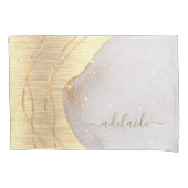 Matig Girly Gold Glitter Script Monogram Naam Kussensloop (Voorkant-Links)