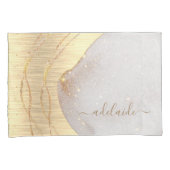 Matig Girly Gold Glitter Script Monogram Naam Kussensloop (Voorkant-Rechts)