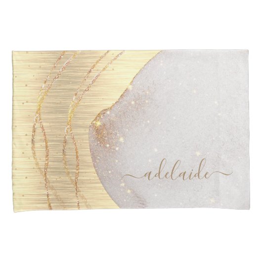 Matig Girly Gold Glitter Script Monogram Naam Kussensloop (Voorkant-Rechts)