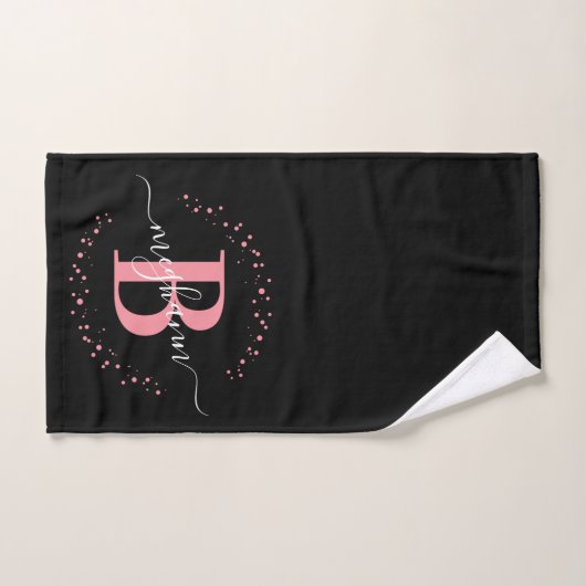 Matig Girly Pink Black Name Script Monogramed Bad Handdoek (Handdoek)