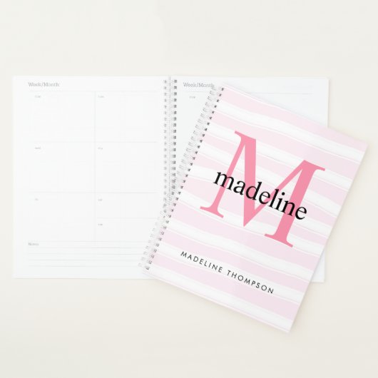 Matig Girly Pink Stripes Monogram Initiaal Planner (Display)