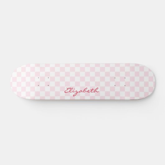 Matig Girly Pink White Checkered Pattern Monogram Persoonlijk Skateboard (Horizontaal)