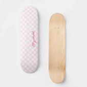 Matig Girly Pink White Checkered Pattern Monogram Persoonlijk Skateboard (Voorkant)