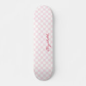 Matig Girly Pink White Checkered Pattern Monogram Persoonlijk Skateboard (Voorkant)