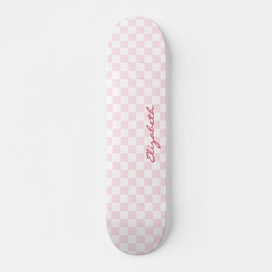 Matig Girly Pink White Checkered Pattern Monogram Persoonlijk Skateboard (Voorkant)