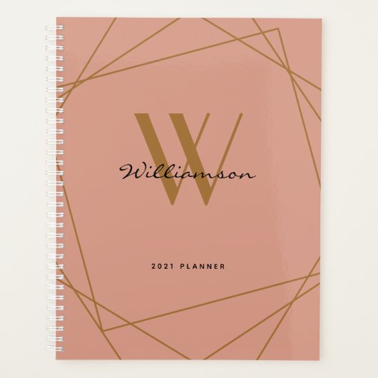 Matig Girly Roos Gold Monogram Script Name 2022 Planner (Voorkant)