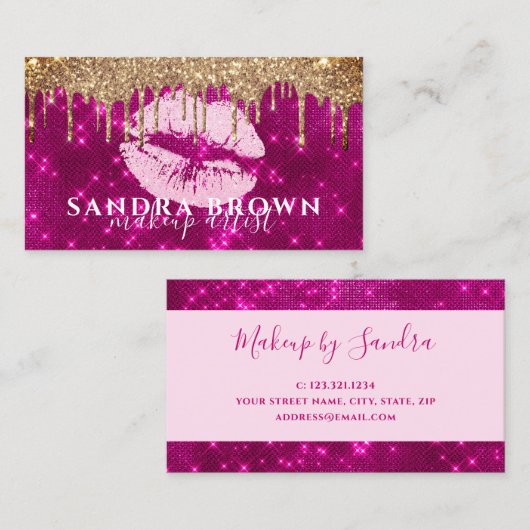 Matig glitter roos gouden lippen make-up visitekaartje (Voorkant / Achterkant)