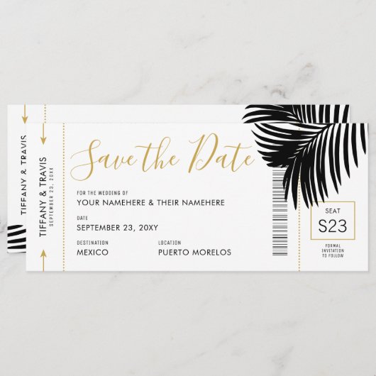 Matig Gold Black Palm-instapkaart Save The Date (Voorkant / Achterkant)