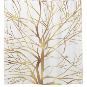 Matig Gold Tree Silhouette Minimaal wit ontwerp Douchegordijn