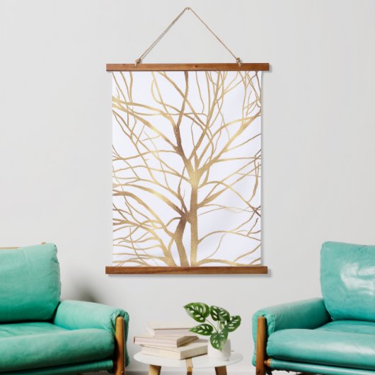 Matig Gold Tree Silhouette Minimaal wit ontwerp Hangend Wandkleed (Woonkamer)