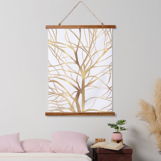 Matig Gold Tree Silhouette Minimaal wit ontwerp Hangend Wandkleed (Slaapkamer)
