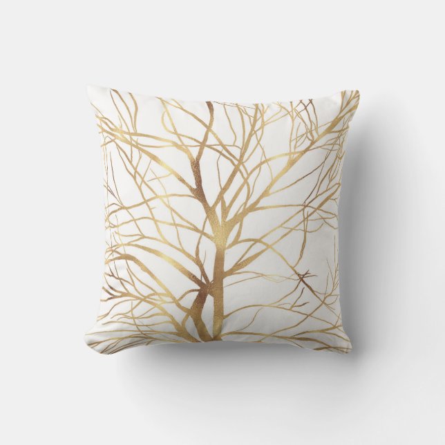 Matig Gold Tree Silhouette Minimaal wit ontwerp Kussen (Voorkant)