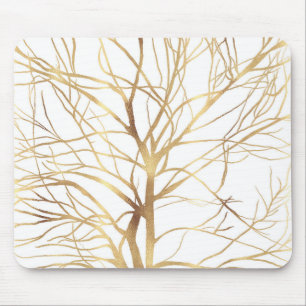 Matig Gold Tree Silhouette Minimaal wit ontwerp Muismat