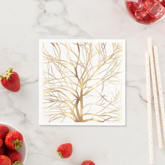Matig Gold Tree Silhouette Minimaal wit ontwerp Servet (Insitu)