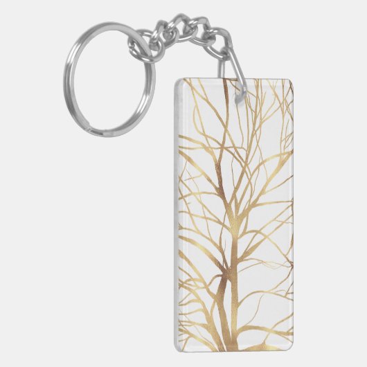 Matig Gold Tree Silhouette Minimaal wit ontwerp Sleutelhanger (Voorkant Links)