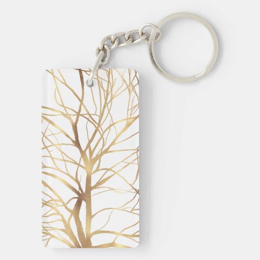 Matig Gold Tree Silhouette Minimaal wit ontwerp Sleutelhanger (achterkant)