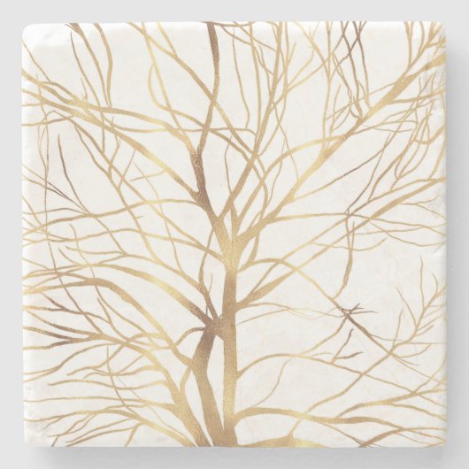Matig Gold Tree Silhouette Minimaal wit ontwerp Stenen Onderzetter (Voorkant)