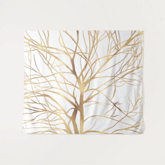 Matig Gold Tree Silhouette Minimaal wit ontwerp Wandkleed (Voorkant (horizontaal))