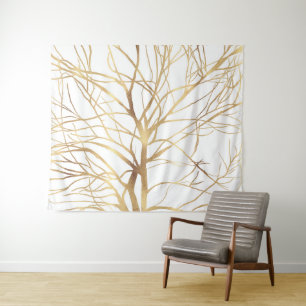 Matig Gold Tree Silhouette Minimaal wit ontwerp Wandkleed