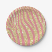 Matig goud en roze Zebra Stripes Girly Papieren Bordje (Voorkant)