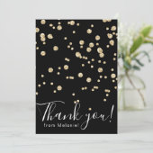 Matig goud glitter confetti zwart bedankkaart (Staand voorkant)